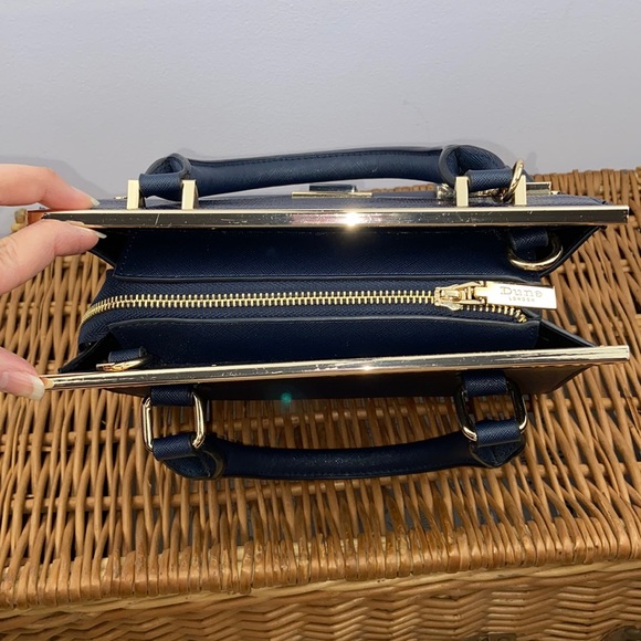Dune London Textured Navy Blue With Gold Hardware Handbag Crossbody Purse - Picture 8 of 13